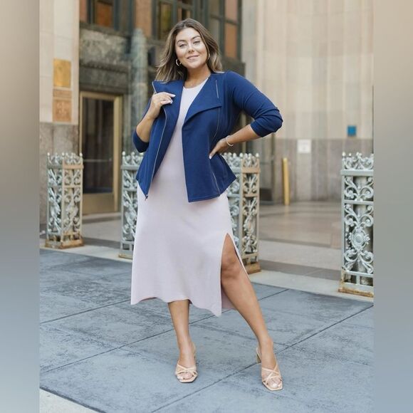 Women’s Long Sleeve Knit Moto Jacket In Navy Size XS - Picture 3 of 5